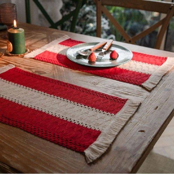 Cotton Thread Christmas Placemat Holiday Placemat Woven Colo