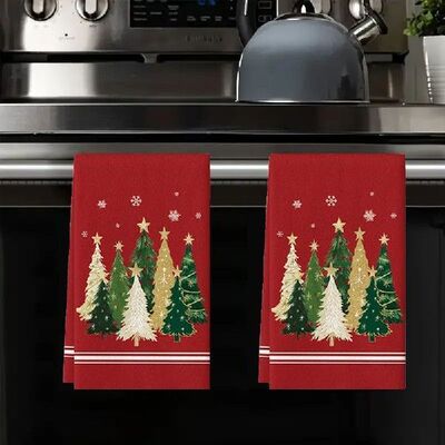 2Pcs Christmas Starburst Tree Kitchen Towels 40Cm*60Cm Towel