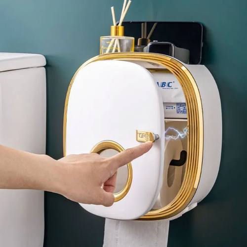 golden Bathroom Shelf Storage Box Punch-Free Wall-Mounted To