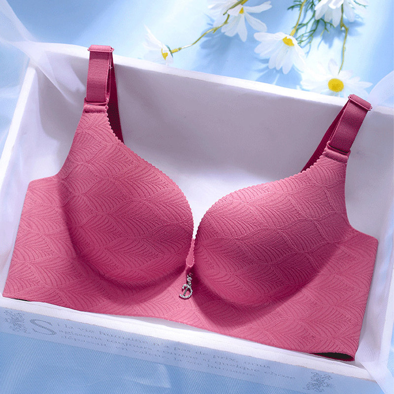 泰国乳胶内衣女无钢圈一片式无痕聚拢文胸收副乳调整加厚胸罩套装