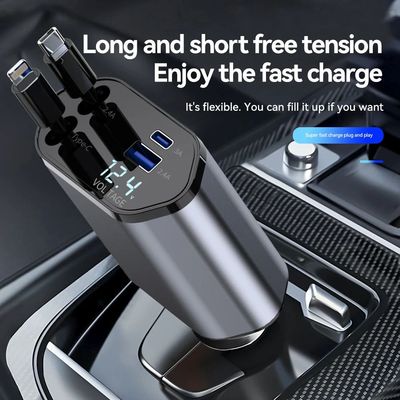 120W 4In1 Car Charger Retractable Car Cigarette Lighter Adapter USB Type C Quick Charger Cable For I