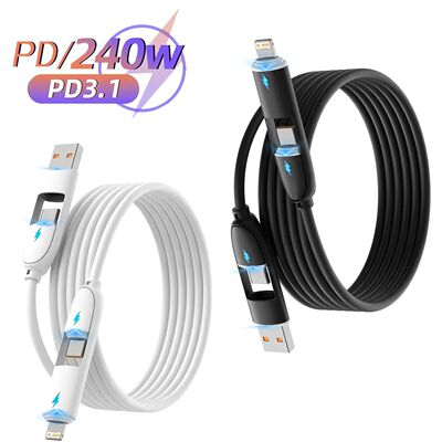 4In1 Silica gel 240W USB cable Type C Usb PD For Iphone Samsung Huawei Multi Port Multiple Charging