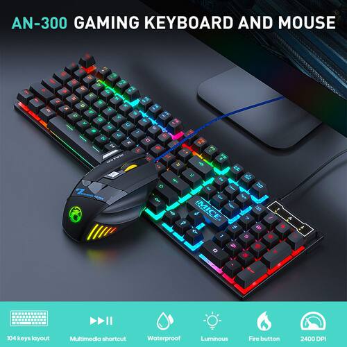 Wired Game Keyboard Suspension Key Cap Rainbow Backlit Keybo
