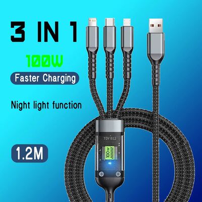 3-in-1 100W Quick Charging Cable USB To Type-C Micro Quick Charger Cable PD For iPhone 14 13 12 11 S