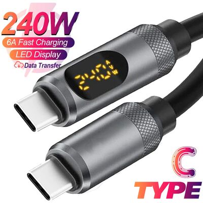 USB C To Type C LED Display 240W 6A Quick Charging Cable High-speed Data Transfer Dual Type-C Cables