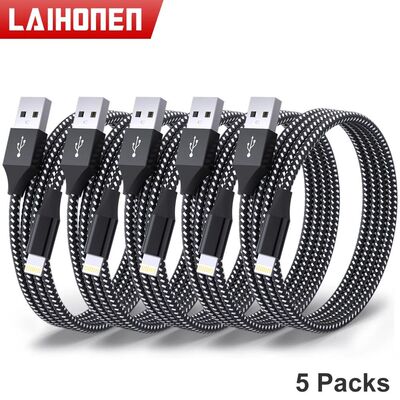 5Packs USB To Lighting Cable For iPhone14 13 12 11 Pro Max X