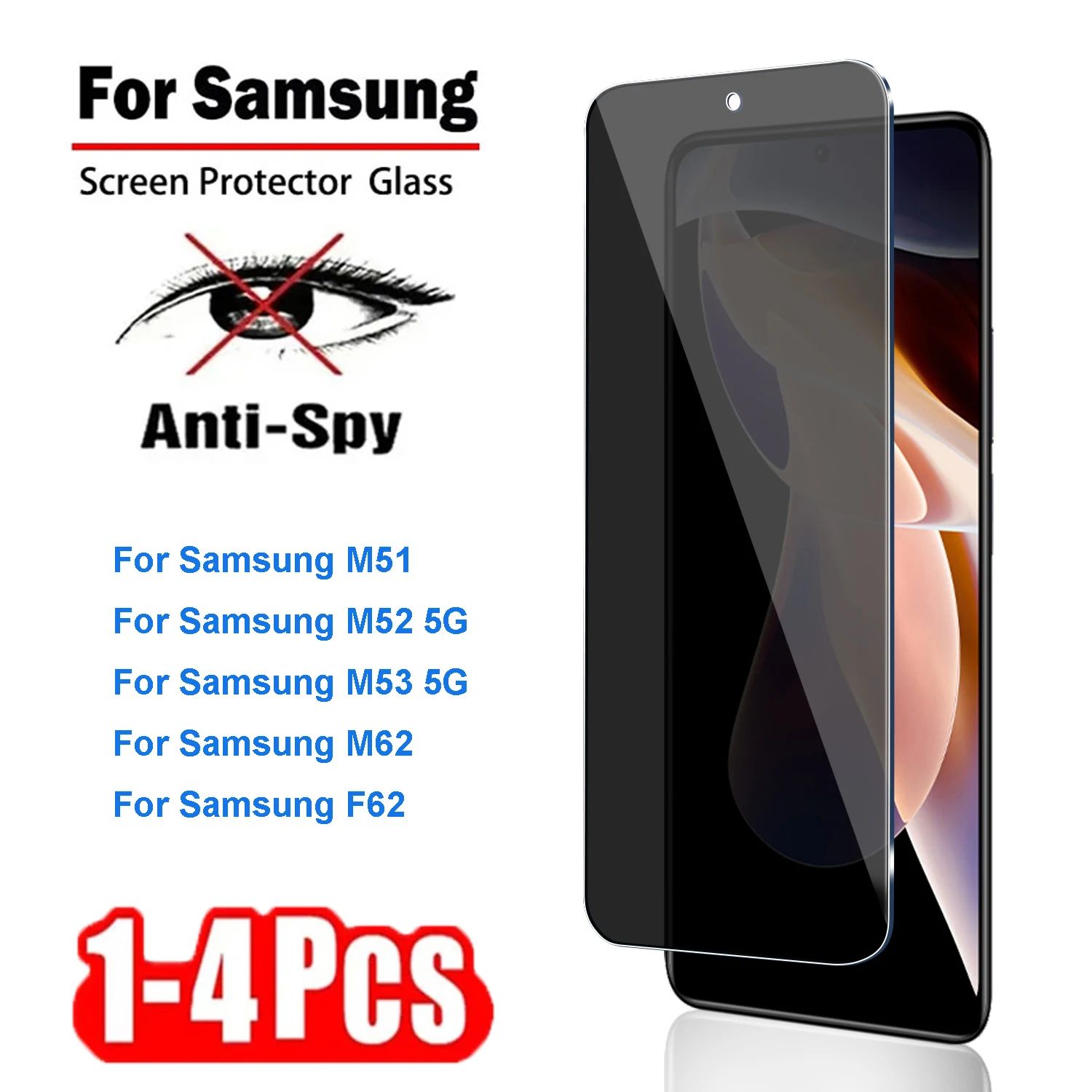 1-4Pcs Privacy Protective Tempered Glass for Samsung Galaxy F62 M62 M51 M52 M53 5G Screen Protectors