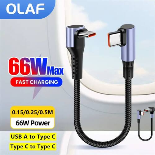 66W USB A/Type C to Type C Quick Charging Cable 0.15/0.25/0.5M Short Power Bank USB C Data Cord For