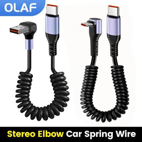 66W 100W Type C TO Type C Cable For iPhone 15 Huawei Samsung Car Spring Cable 6A Short Quick Chargin