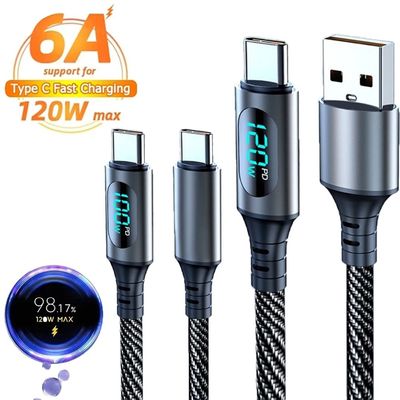 6A 120W USB A to Type C Super Quick Charging Cable With Led Digital Display for Redmi POCO Samsung N