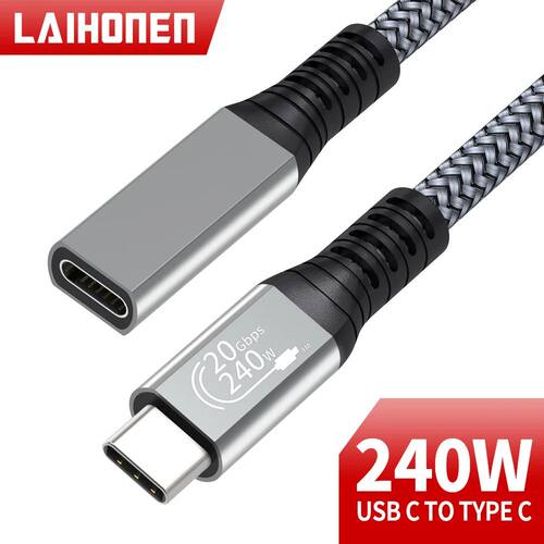 USB C 3.2 Gen2 20Gbps Extension Cable Type C to C PD 240W QC4.0 3.0 5A Quick Charging Cable For MacB