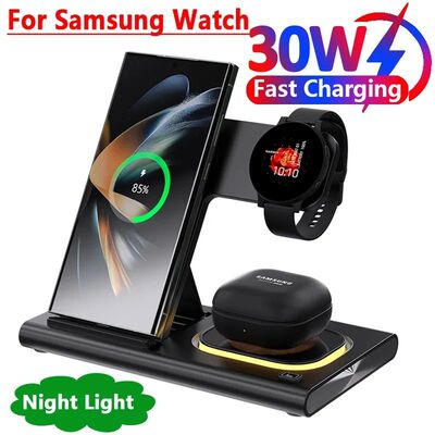 30W 3In1 LED Foldable Watch Wireless Charger Stand For Samsu