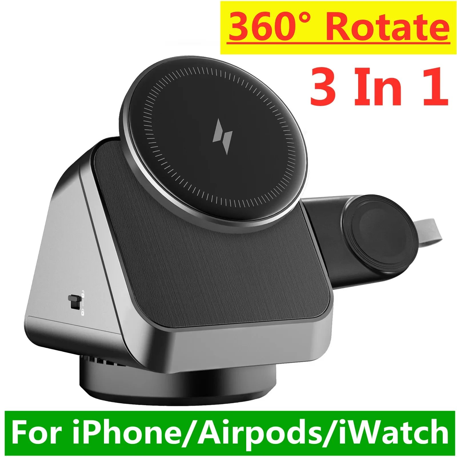 360 Rotation Magnetic 3In1 Wireless Charger Stand Pad Quick