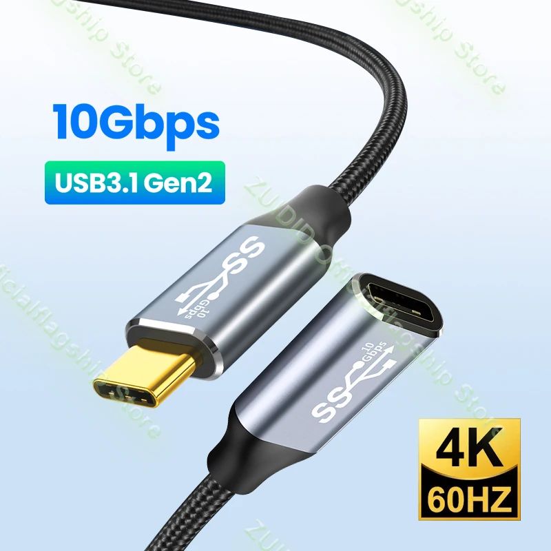 USB C 3.1 Gen2 10Gbps Extension Cable Type C to C PD 100W QC4.0 3.0 5A Quick Charging Cable For MacB