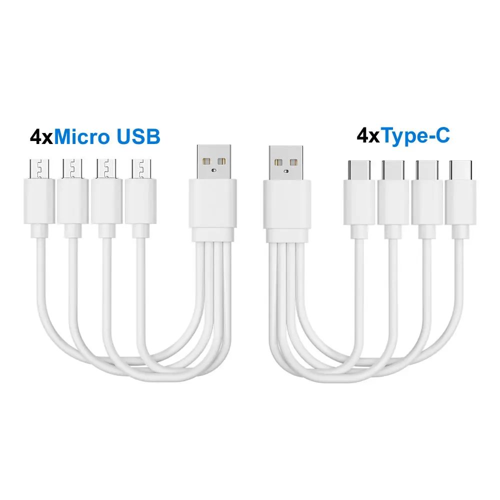 20cm Short USB Multi Charging Cable 4In1 Multiple Type C / Micro USB Charging Cord 4Port USB C Split