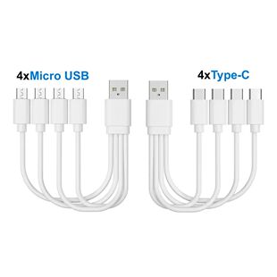 20cm Short USB Multi Charging Cable 4In1 Multiple Type C / Micro USB Charging Cord 4Port USB C Split