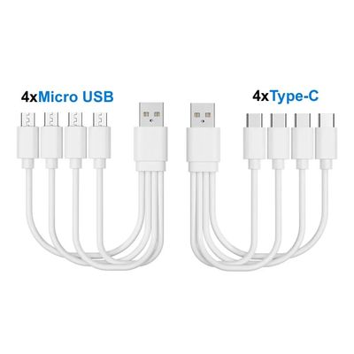 20cm Short USB Multi Charging Cable 4In1 Multiple Type C / Micro USB Charging Cord 4Port USB C Split