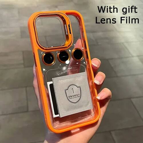 Lens Metal Ring Protector Stand Phone Case For IPhone 15 14