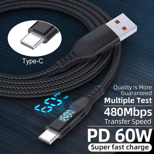 USB A to USB C Charger Cable with LED Display,PD Type C Cord Real Time Quick Charging Wire for iPhon