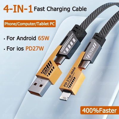 4in1 Type C to Type C 65W Mecha Style Quick Charging Cable for iPhone Samsung Redmi POCO OnePlus USB