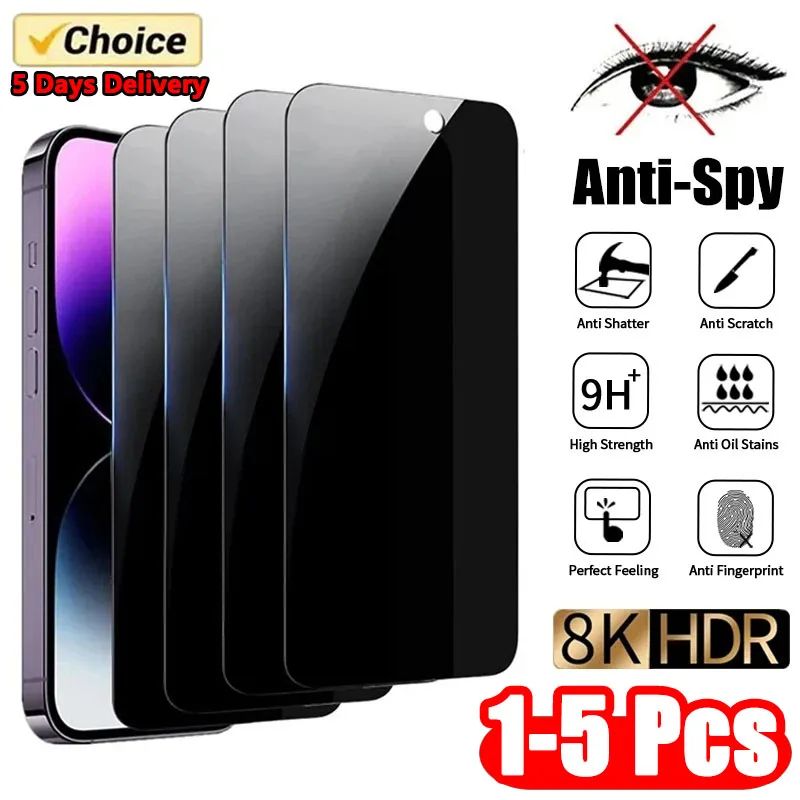 1-5Pcs Anti-Spy Tempered Glass For IPhone 15 14 13 12 11 Pro Max Full Cover Privacy Screen Protector