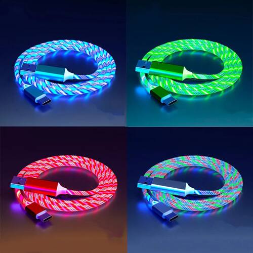 Luminous LED Type C USB Cable For Samsung OPPO Huawei IPhone Quick Charger Data Cord Flowing Light L