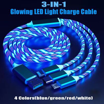 3-IN-1 Streamer Charging Cable Suitable for iPhone Android TypeC Mobile Phone One Split Three Growin