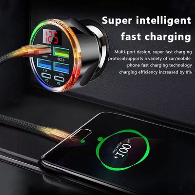 6In1 Multi Port USB C Car Charger with Volt Meter Super Quick Adapter with Voltage Display Dual PD Q