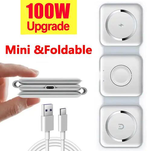 100W 3In1 foldable Wireless Charger Pad Stand for iPhone 15