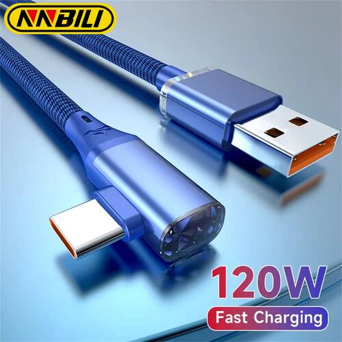 120W Super Quick Charging USB to Type C Cable 90 Degrees Elbow for Samsung Hwawei Redmi POCO Oneplus