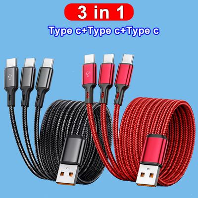 3 in1 USB to 3×Type - C Cable 100W 6A  charge for Samsung S24 Huawei android phone usb c High-