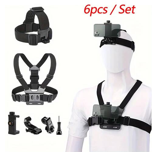All-in-One 6pcs Action Camera Kit Head Strap Chest Strap Mou