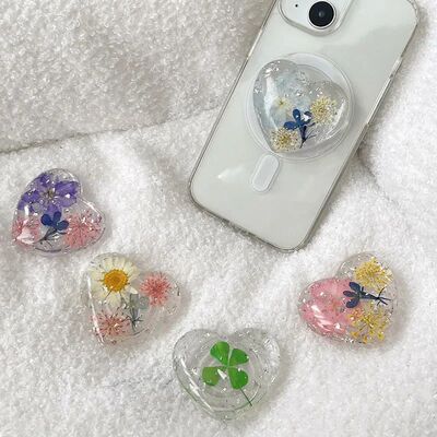 Bohemian Real Dried Floral Phone Holder Griptok Finger Suppo