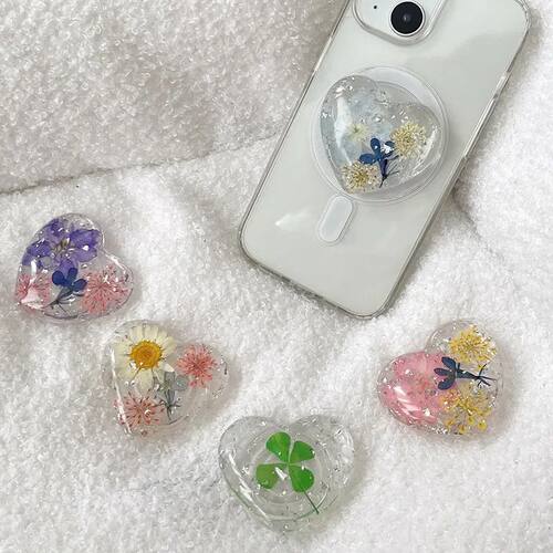 Bohemian Real Dried Floral Phone Holder Griptok Finger Suppo