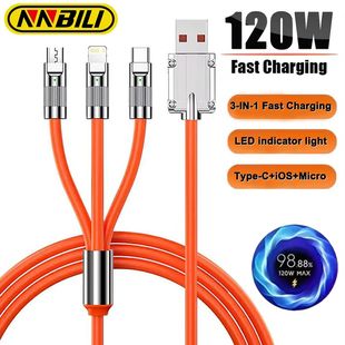 120W 6A 3-in-1 Quick Charging Cable Type C/Micro USB Triple