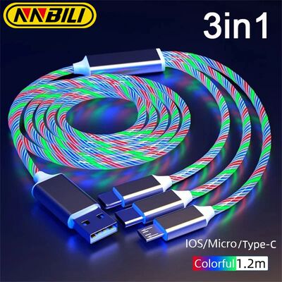 Glowing LED Light USB 3In1 cable Phone Quick Charging Charger Luminous Type C Cable For iPhone Phone