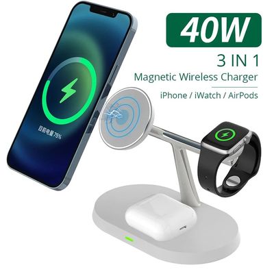 40W 3In1 Magnetic Wireless Charger Stand for Macsafe iPhone