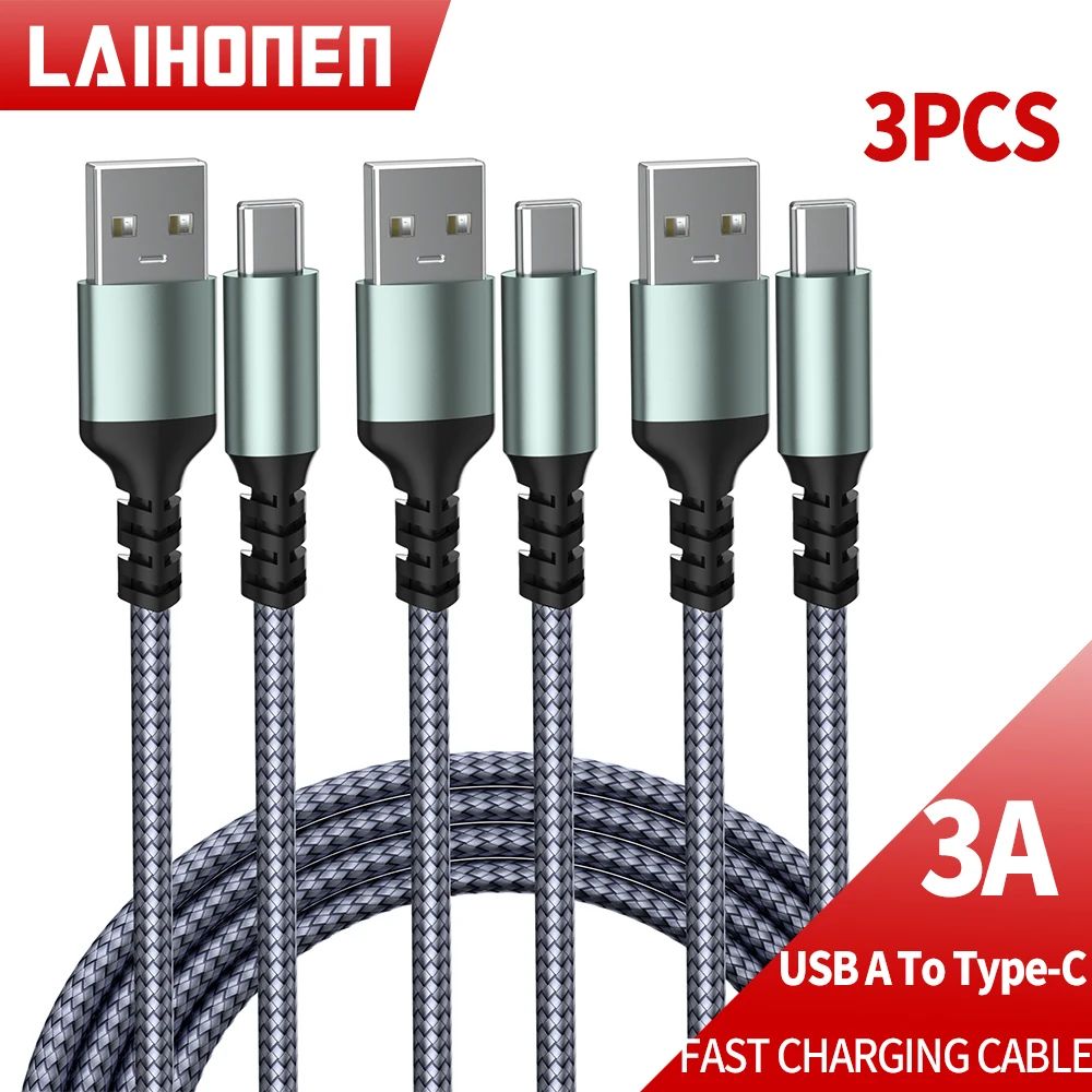 3Pack USB Type C Charge Cable Nylon Braided 18W USB C Charging Cable Phone Charger Wire Cord For Mac