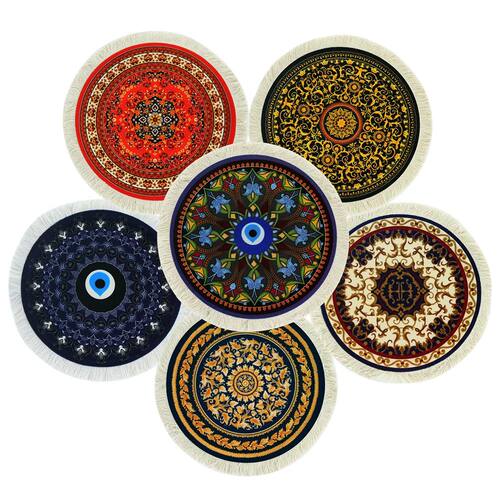 Tassel Round Persian Rug Mouse Pad Small 22x22cm Color Patte