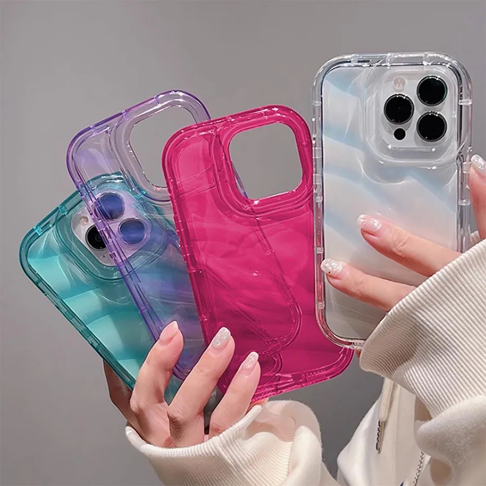 Soft Candy Transparent Wavy Texture Case For iPhone 16 15 14