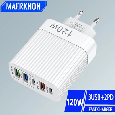 USB Quick Charger 5 Ports PD Type C Quick Charge Phone Charger Adapter For iPhone 15 Pro Samsung Hua