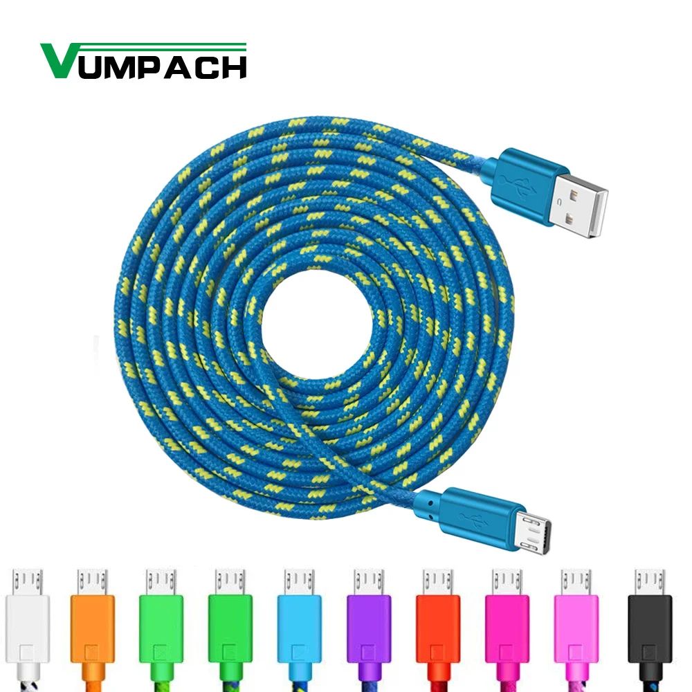 Micro USB Cable 1m 2m 3m Nylon Braided Data Sync USB Charger Cable For Samsung Huawei HTC Android Ph