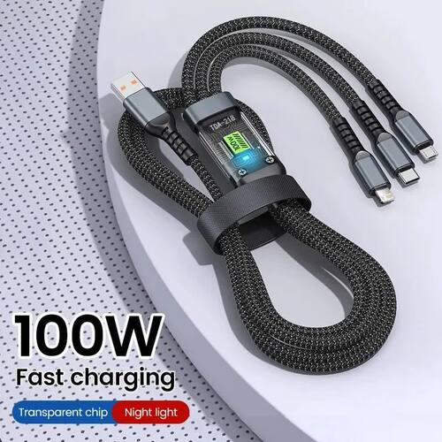 100/66W 3In1 Cable Micro USB Type C Cable for iPhone 15 14 13 Pro Max Huawei Samsung S23 S22 Super Q