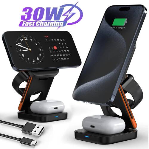 3In1 30W Wireless Charger iPhone Magnetic Foldable Wireless