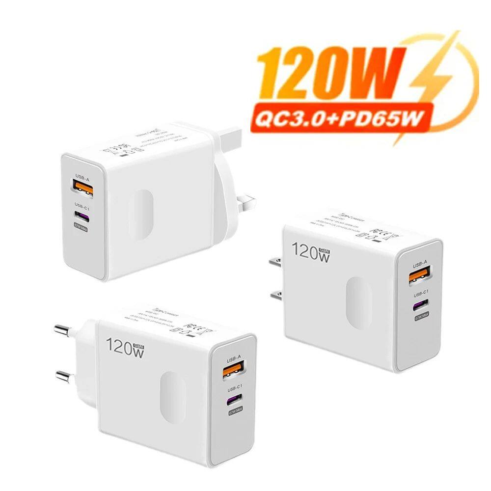 Total 120W USB Charger GaN Type C Quick Charging Mobile Phon