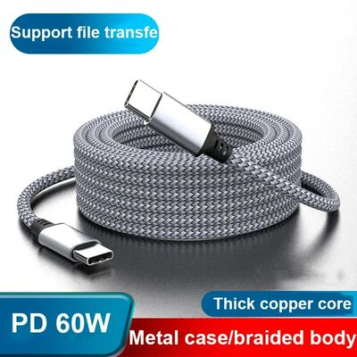 USB C To Type C Cable PD60W Quick Charger Universal Extended Data Cable for IPhone15 Samsung Camera