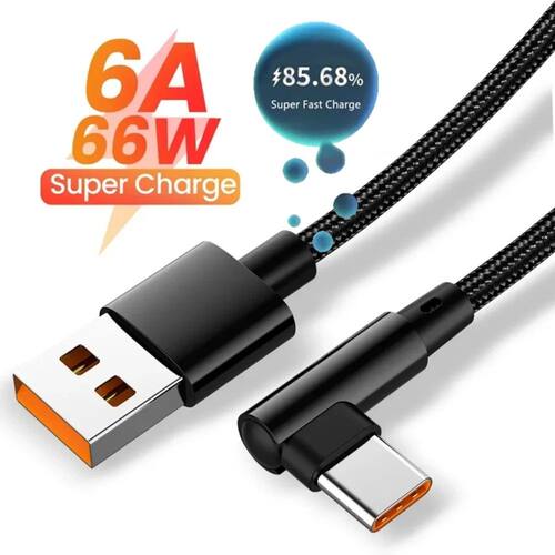6A 66W USB C Cable 90 Degree Elbow Quick Charging Type C Data Cord For Huawei Mate 50 Samsung Phone