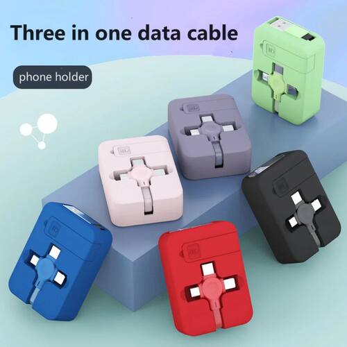 3In1 Retractable Multi Charging Cable Cord USB Compatible iPhone Android Type C Phone Holder Mini Po