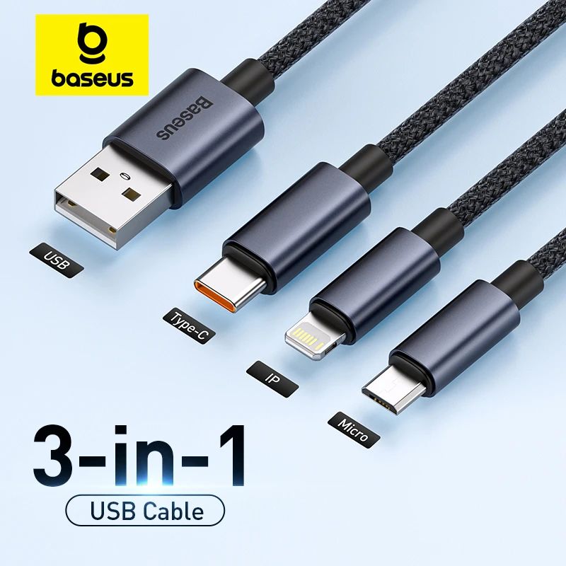 3In1 USB Type C Quick Charging Cable 3.5A Quick Charge Phone Data Line Cord For Iphone 15 14 Huawei