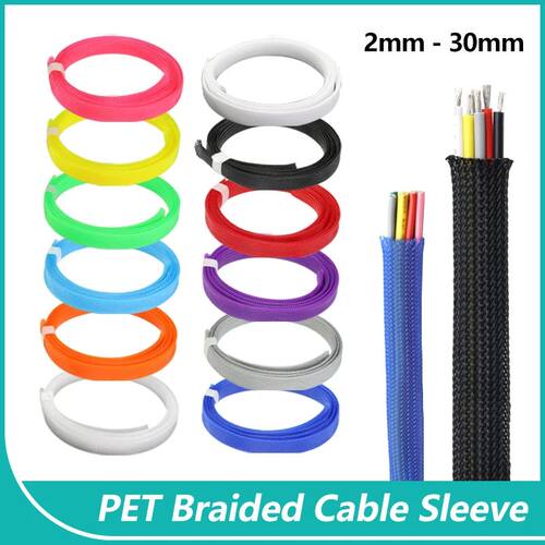 2/10M Pure Colour PET Braided Expandable Sleeve 2/4/6/8/10/12/14/16/20/25/30mm High Density Insulate